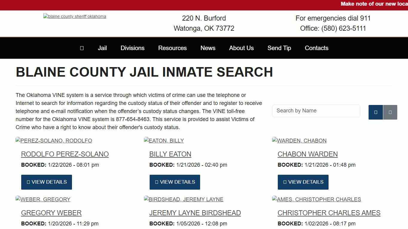 Inmate Search - Blaine County Sheriff's Office Oklahoma Watonga, OK